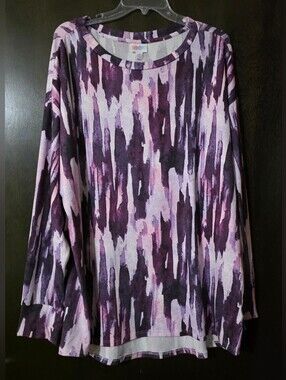 LuLaRoe Purple Nora Abstract Brushstroke Long Sleeve Tunic Top Size M(OVERSIZED)
